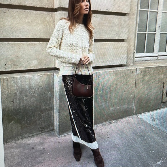 Zara sequin silk trim midi skirt - Picture 2 of 8